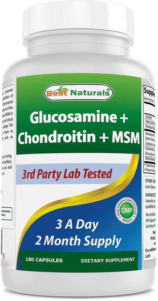 Best Naturals Glucosamine Chondroitin και MSM (Non-GMO) - Προώθηση της κοινής υγείας - 180 κόμης