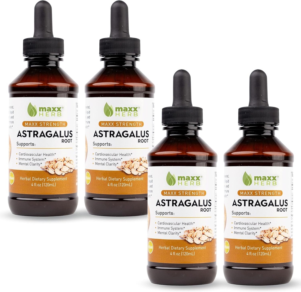 Maxx Herb Astragalus Root Extract - Max Strength Liquid Tibcture Absorbs Better than Capsules or Powder, for Immune Support and Mental Clarity - 4 Μπουκάλια, 4 Oz Κάθε (240 Servings)