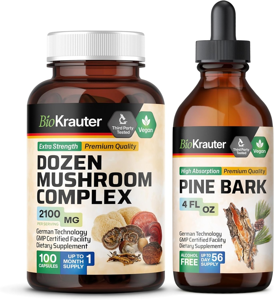 BIO KRAUTER Δεκάδες Mushroom 100 Κάψουλες & Pine Bark Βάμμα 4 Fl. Oz.