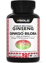 Korean Red Panax Ginseng 1200mg + Ginkgo Biloba - Extra Strength Root Extract Powder Supplement w/High Ginsenosides Vegan Caps for Energy, Performance & Focus - Συμπλήρωμα για άνδρες και γυναίκες