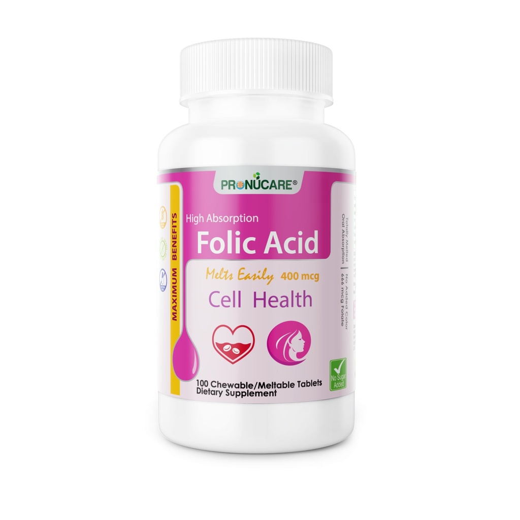 Folic Acid 400 mcg Buccal Lozenge δισκία – Slow-Dissolving για γρήγορη απορρόφηση, προγεννητική & νευρωνική υποστήριξη σωλήνων, χωρίς ζάχαρη, 100 CT