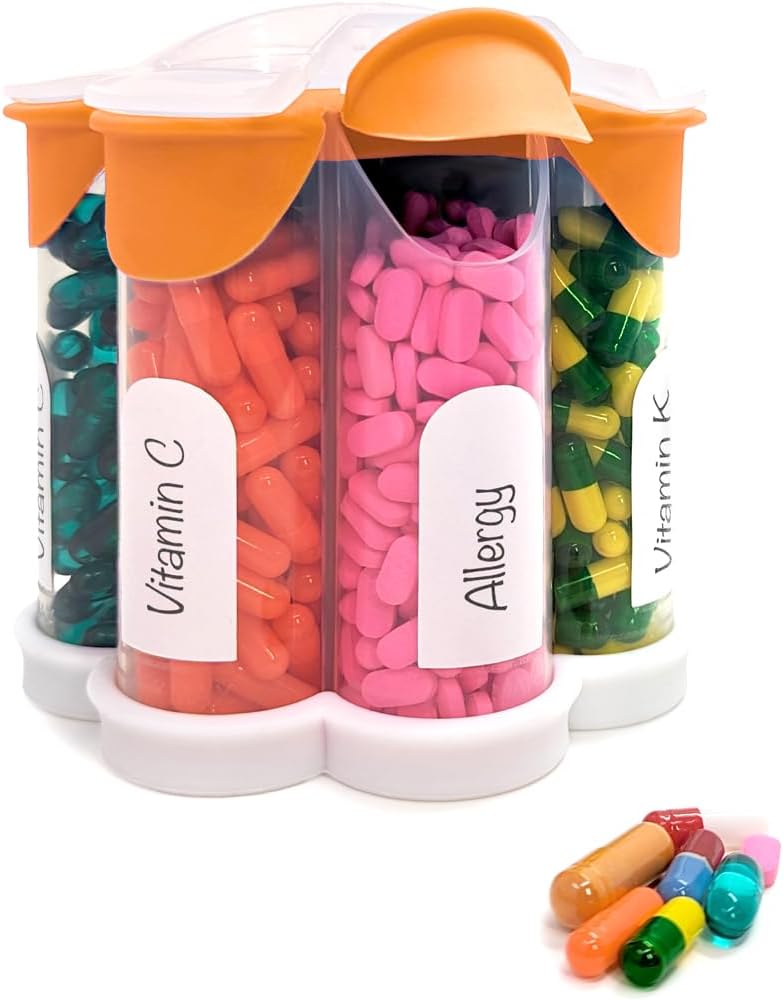 Extra Big Pill Organizer καθημερινά, εβδομαδιαία, μηνιαία μπουκάλι συμπλήρωμα, χαριτωμένο Blossom Pill Dispenser με 7 XL διαμερίσματα, Easy-Open κουτί χάπια για βιταμίνες, φάρμακα, ετικέτες περιλαμβάνονται (πορτοκαλί)