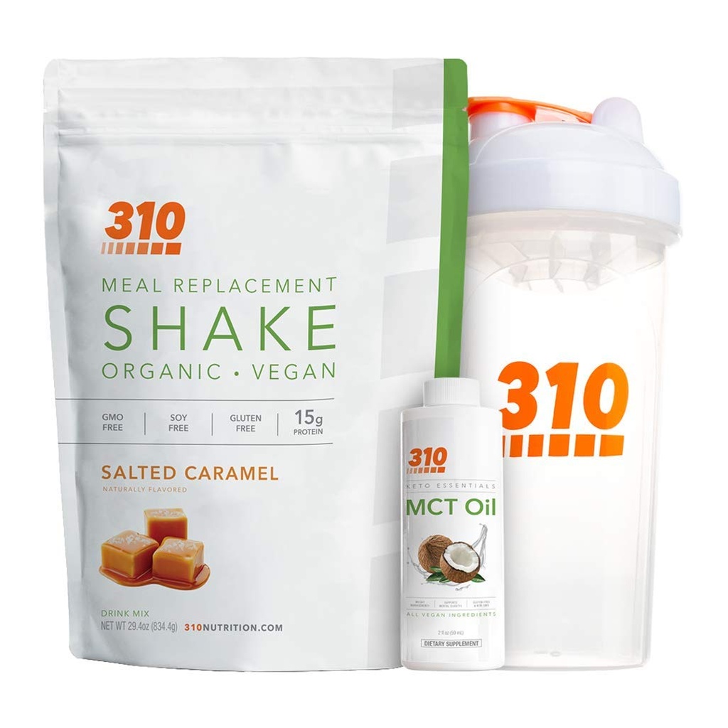 Vegan Organic Plant Protein Powder and Meal Replacement Shake With Shakeer Cup and 2 Oz MCT Oil - By 310 Nutrition - Gluten, Dairy and Soy Free - 0g Sugar 