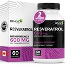 Renew Actives Resveratrol Supplement 600mg ανά υπηρεσία - Υψηλής ισχύος Αντιοξειδωτικό Σύμπλεγμα με 50% Trans-Resveratrol – Υποστηρίζει Κυτταρική Υγεία & μακροβιότητα - Made in Canada – 60 Vegan Κάψουλες