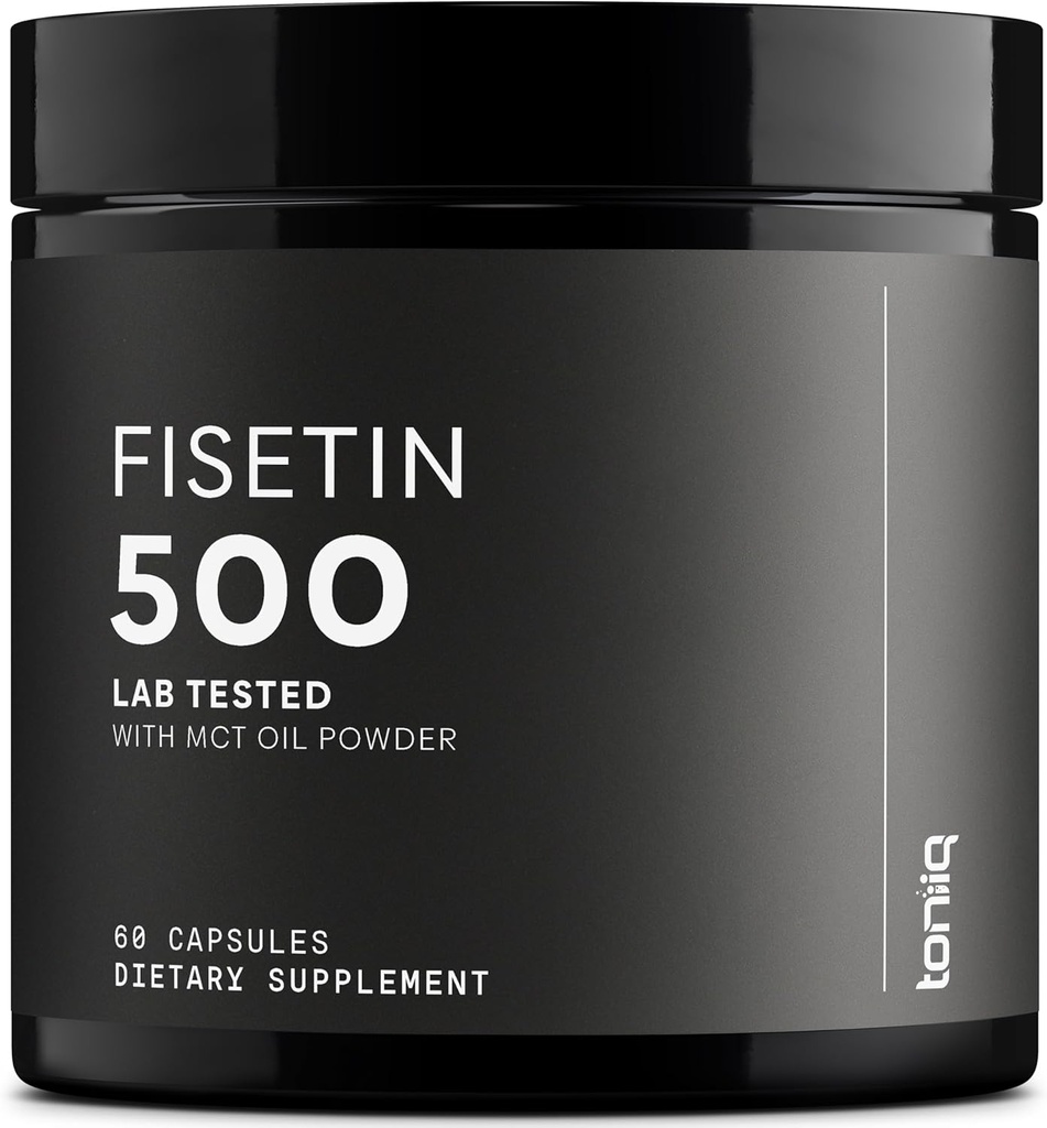 Toniiq Ultra Υψηλή καθαρότητα Fisetin 500mg - 98%+ Higly Purified & Bioδιαθέσιμο συμπλήρωμα Fisetin με MCT Oil για απορρόφηση - Third-party Tested Senolytic Συμπληρώματα για υποστήριξη γήρανσης - 60 κάψουλες