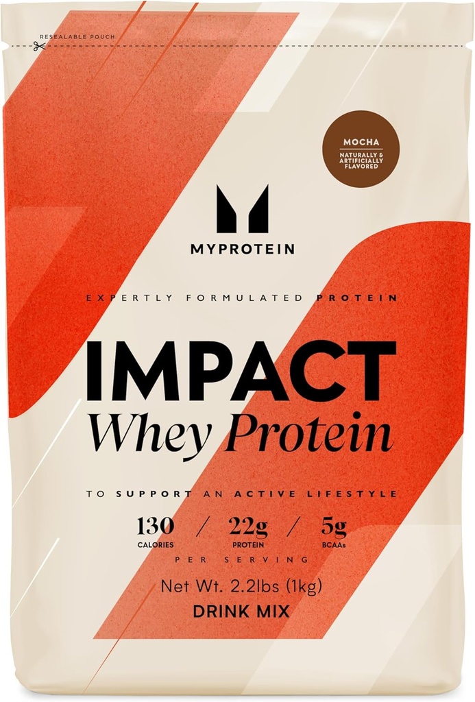 Myprotein Impact Whey Protein Powder, 2,2 Lbs (31 σέρβις) Mocha, 22g Protein & 5g BCAA ανά υπηρεσία, Shake for Superior Performance