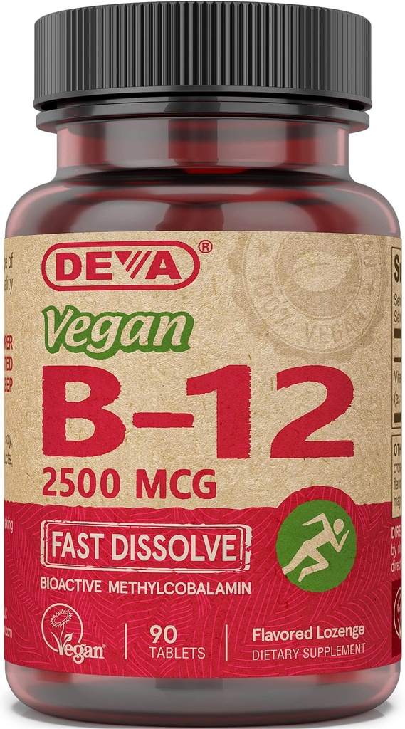 Deva Vegan Βιταμίνες B-12, Υψηλή Ικανότητα 2500 mcg B12, Γρήγορη Διάλυση, Υπογλώσσια, 90 Δισκία (πακέτο των 3)