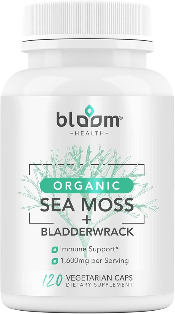 Sea Moss Supplement - Natural Irish Moss for Immune Support - Κάψουλες μη ΓΤΟ για την Υγεία του Θυρεοειδούς - Vegan Raw Seamoss Χάπια με Φυσική Σκόνη - 120 Χορτοφαγικά Καπάκια