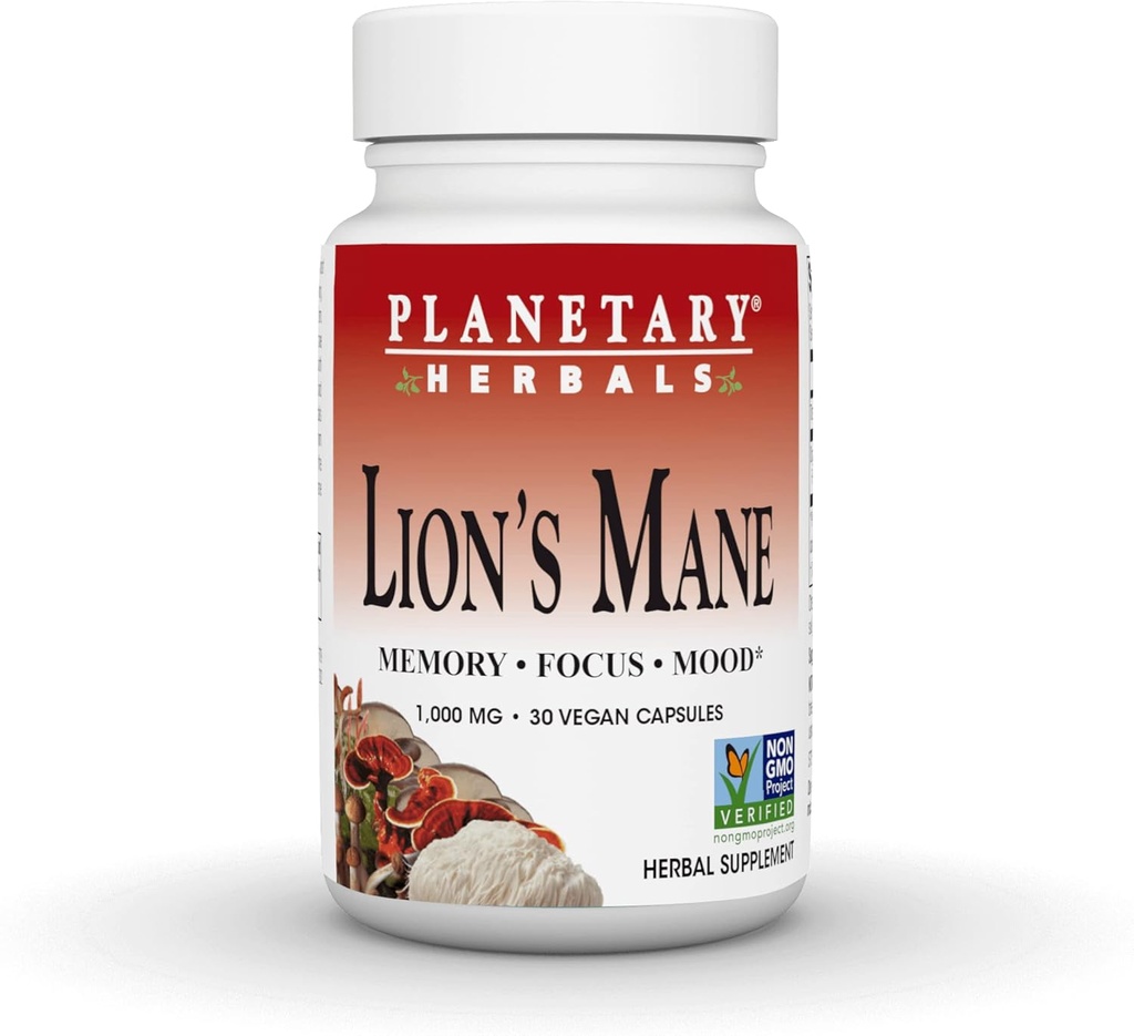 Planetary Herbals Lion's Mane, for Memory, Focus, and Mood*, 1.000 mg - 30 Vegan Capsles