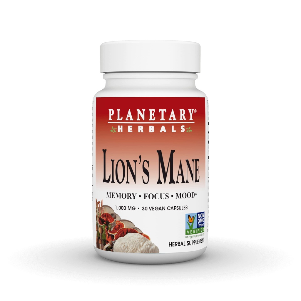 Planetary Herbals Lion's Mane, for Memory, Focus, and Mood*, 1.000 mg - 30 Vegan Capsles