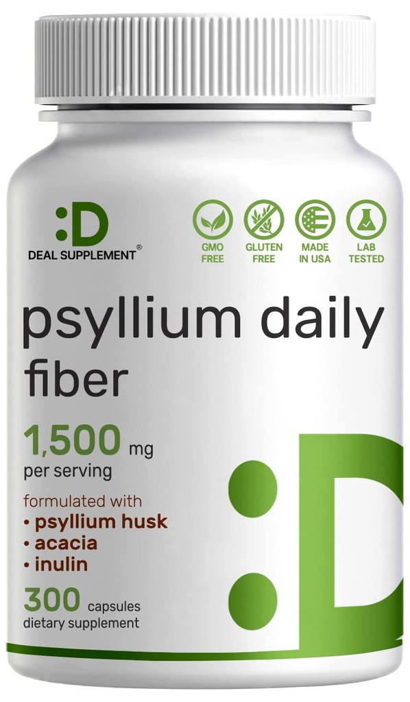 Psyllium Husk 1500mg ανά υπηρεσία, 300 κάψουλες – 3 σε 1 συμπλήρωμα ινών με Inulin & Acacia Complex – Φυσικές διαλυτές ίνες, υποστηρίζει Digestive Health – Plant Based, Non-GMO