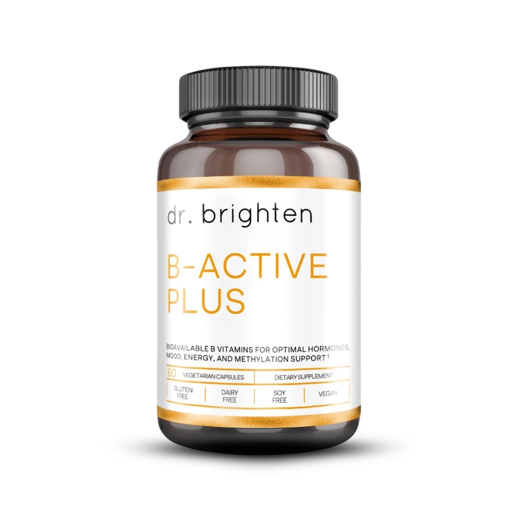 Dr. Brighten B-Active Plus — Vegan B Συμπλήρωμα βιταμίνης για την ενέργεια, το μεταβολισμό, την υγεία της καρδιάς, βελτιωμένη μνήμη - 60 κάψουλες