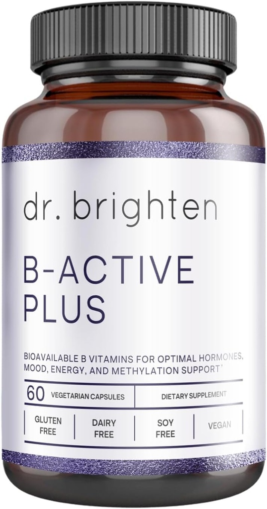 Dr. Brighten B-Active Plus — Vegan B Συμπλήρωμα βιταμίνης για την ενέργεια, το μεταβολισμό, την υγεία της καρδιάς, βελτιωμένη μνήμη - 60 κάψουλες