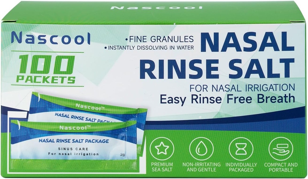 Saline Packets, Premixed Salt Packets for Nose Wash Refill (100 Counts)