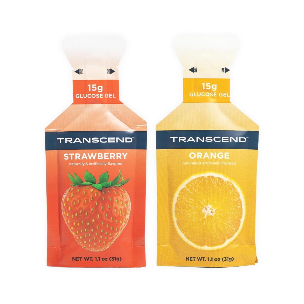 Transcend Foods Φράουλα + Πορτοκαλί Gels (1.1 oz, Pack of 24) Γέλη καρβιδίου ταχείας δράσης Φράουλα και Πορτοκαλί Γεύση – Χωρίς καφεΐνη, Χωρίς γλουτένη