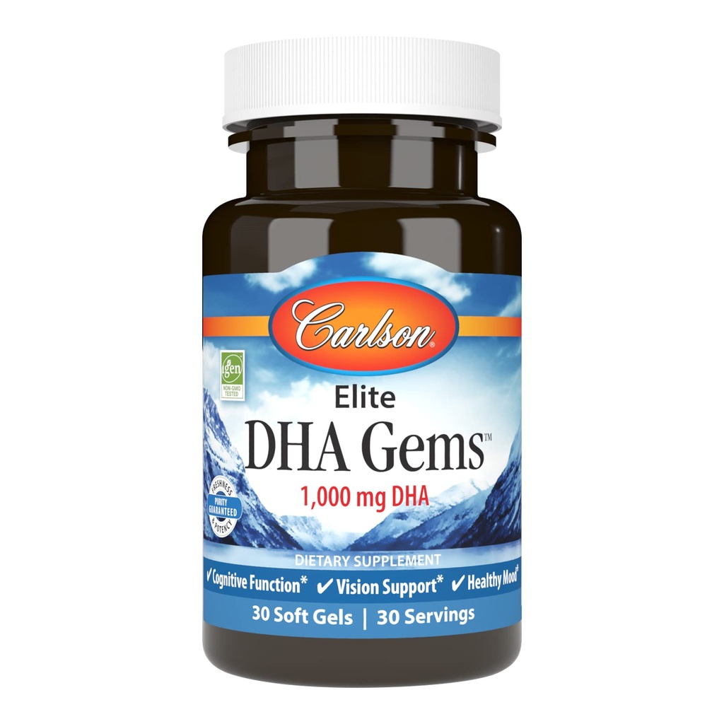 Carlson - Elite DHA Gems, 1000 mg DHA, Υποστηρίζει υγιή εγκεφαλική λειτουργία & όραση, 30 μαλακά τζελ