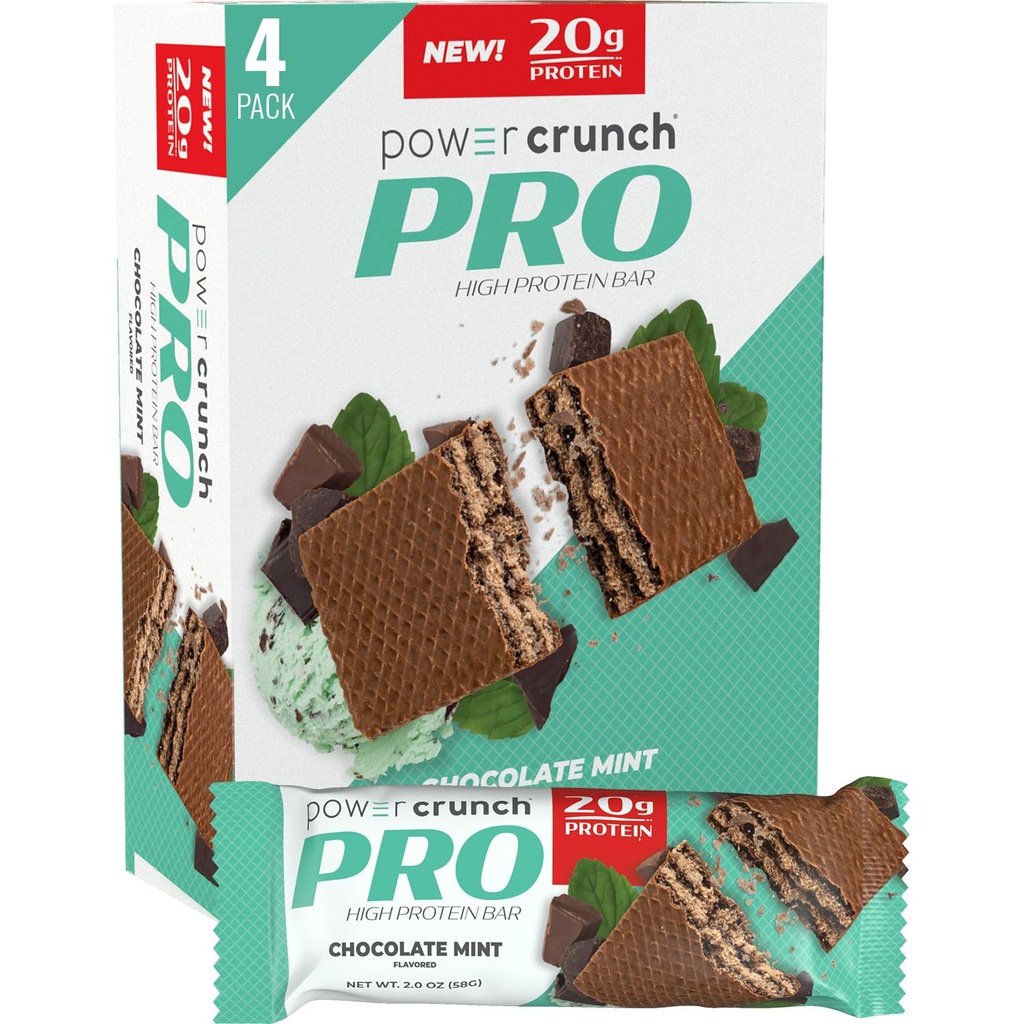Power Crunch PRO Wafer Protein Bars, Υψηλής πρωτεΐνης σνακ με νοστιμότατο γεύση, σοκολάτα Μέντα, 2.0 ουγγιά (4 κόμης)