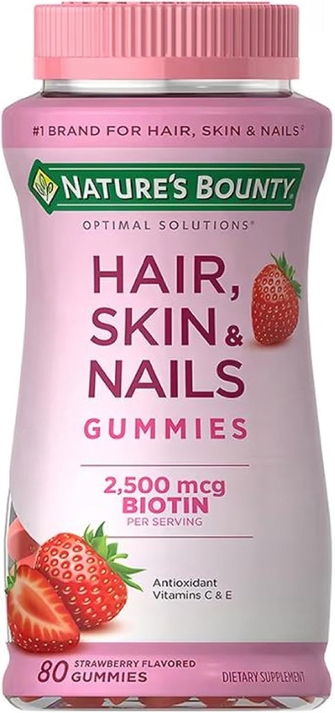 Nature's Bounty Vitamin Biotin Optimal Solutions Μαλλιά, δέρμα και νύχια Gummies, 80 Count,.