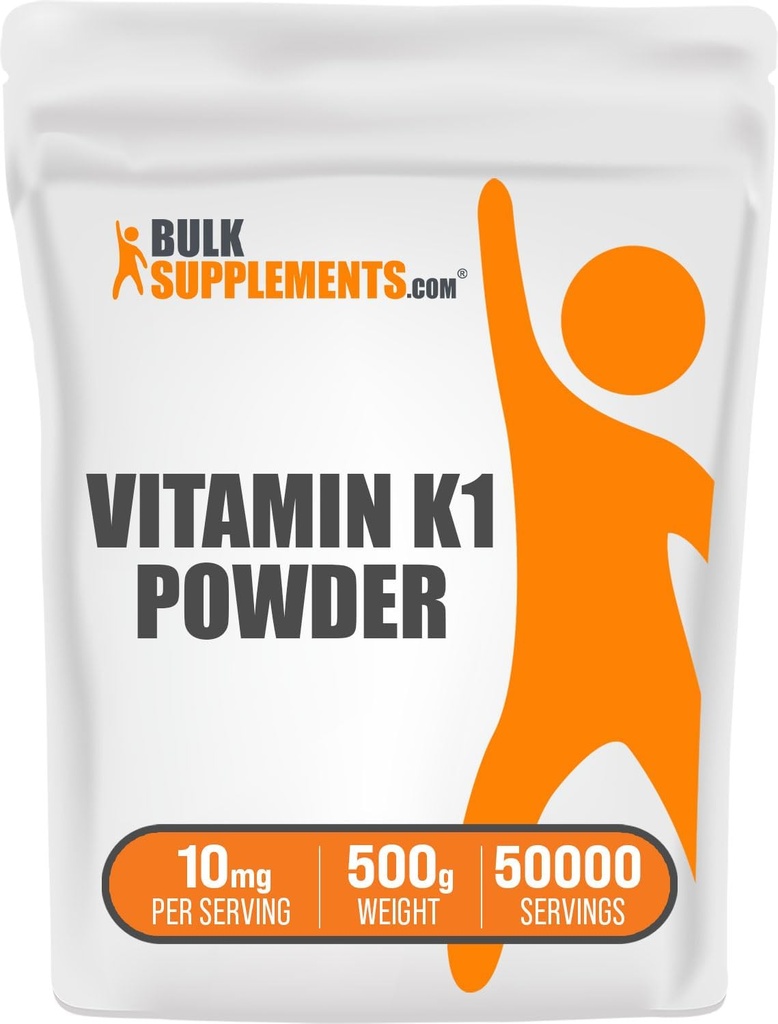 BulkSupplements.com Βιταμίνη K1 σε σκόνη - Συμπλήρωμα βιταμίνης K1 για την υποστήριξη της υγείας των οστών και της καρδιάς - Χωρίς γλουτένη, 10mg ανά σερβίρισμα, 500g (1.1 lbs) (πακέτο των 1)