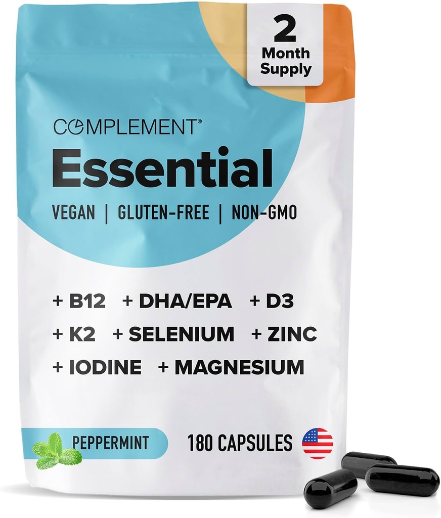 Συμπληρωματικό Βασικό Vegan Multivitamin για άνδρες & γυναίκες (60 εξυπηρετούν, 180 κάψουλες) με Omega-3 DHA & EPA, B12, βιταμίνη D3 & K2, ψευδάργυρο, σελήνιο, μαγνήσιο, ιώδιο - Υποστηρίζει Ασυλία & Γενική Υγεία