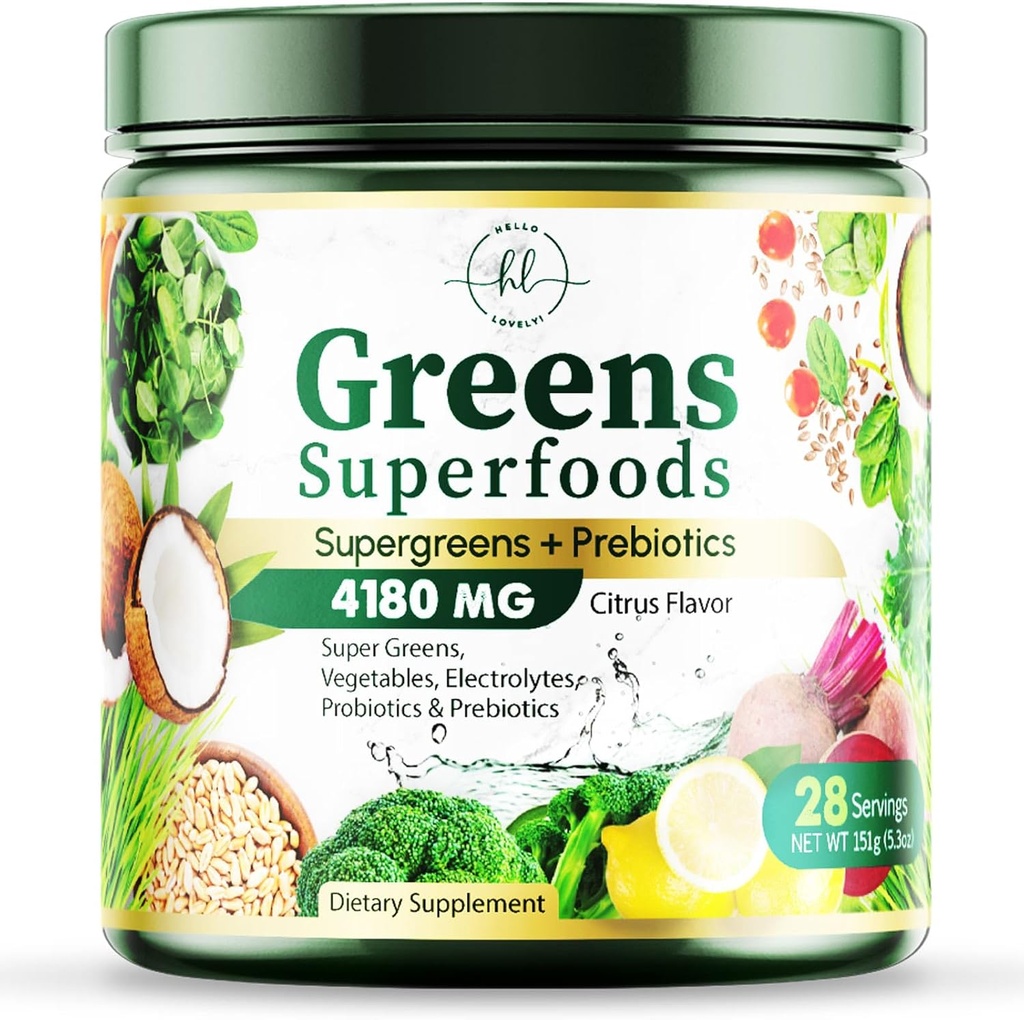 Greens Powder Superfood - Premium Organic Super Greens Juice Powder - Συσκευασμένο με Προβιοτικά, Σιτάρι Grass, Ένζυμα, Spirulina, Chlorella for Digestive & Gut Health, Smoothie Drink Mix - 28 Σερβιέτες