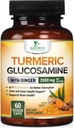 Turmeric Curcumin Supplement 2000mg - 95% Κουρκουμινοειδή με Γλυκοσαμίνη, Ginger & MSM, BioPerine Μαύρο Πιπέρι για Καλύτερη Απορρόφηση, Vegan Κοινή Υποστήριξη της Φύσης, Μη ΓΤΟ, Εμφιαλωμένο στις ΗΠΑ - 60 Κάψουλες