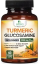 Turmeric Curcumin Supplement 2000mg - 95% Κουρκουμινοειδή με Γλυκοσαμίνη, Ginger & MSM, BioPerine Μαύρο Πιπέρι για Καλύτερη Απορρόφηση, Vegan Κοινή Υποστήριξη της Φύσης, Μη ΓΤΟ, Εμφιαλωμένο στις ΗΠΑ - 60 Κάψουλες