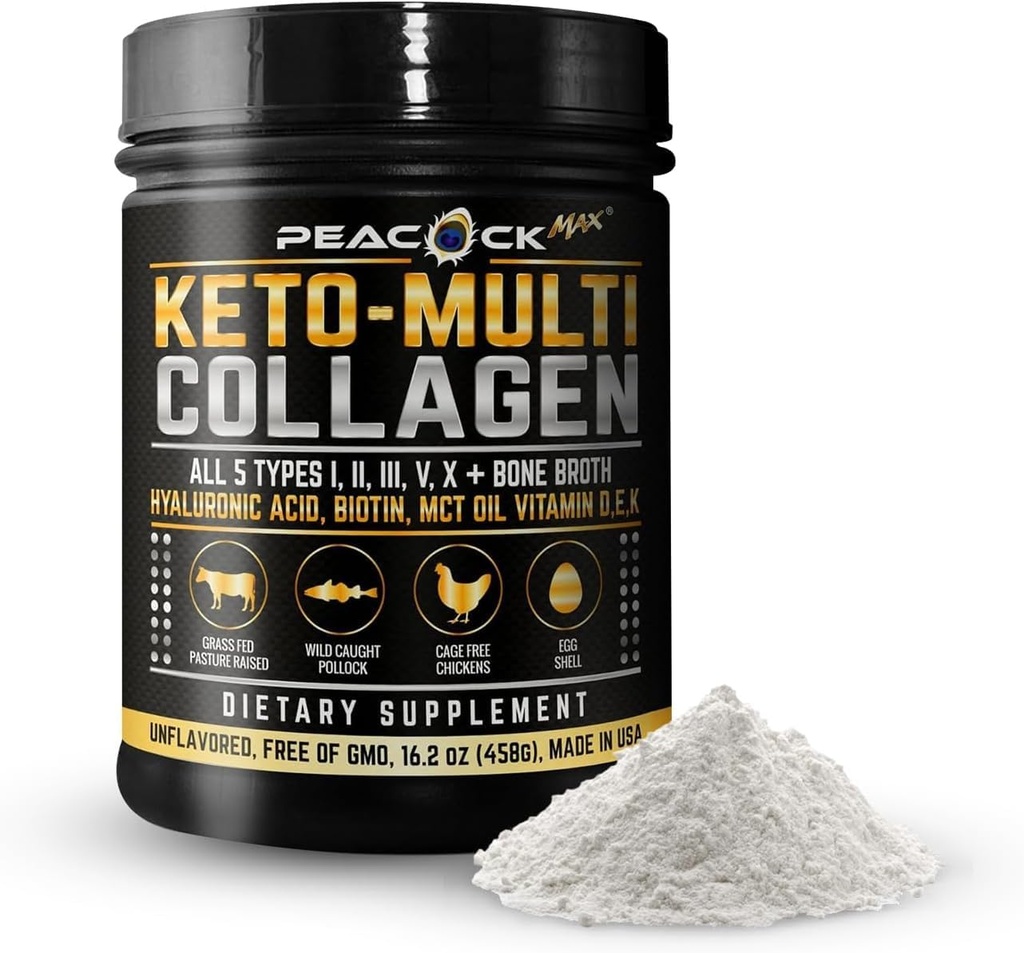 Keto Multi Collagen Peptides 16.2 oz - Bone Broth Protein Powder, με 5 τύπους Hydrolyzed Collagen, MCT Oil & Biotin για το δέρμα, αρθρώσεις, μαλλιά & νύχια, Unflaved Collagen Powder