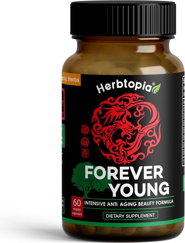 Forever Young Longevity Supplement for Immunity, Anti Gray Hair, Telomere Lengdening & Happy Mood w/Ginseng, Astragalus, Lions Mane, Reishi Mushroom, Codonopsis 