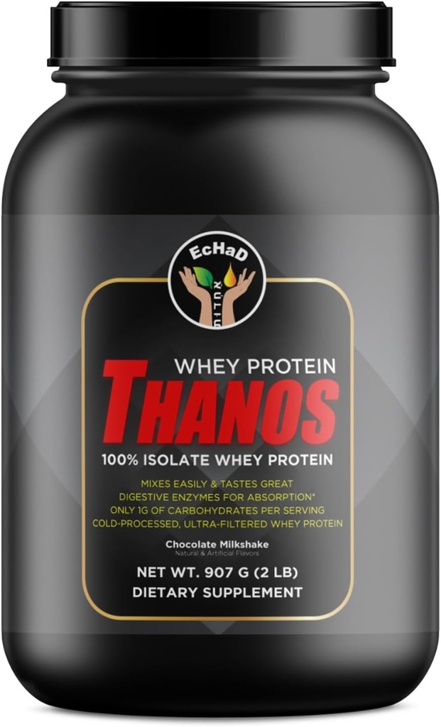 EcHAD WHEY Thanos πρωτεΐνη - 100% απομονωμένη πρωτεΐνη ορού γάλακτος, σοκολάτα Milkshake Γεύση, 907 G (2 LB) - συμπλήρωμα διατροφής