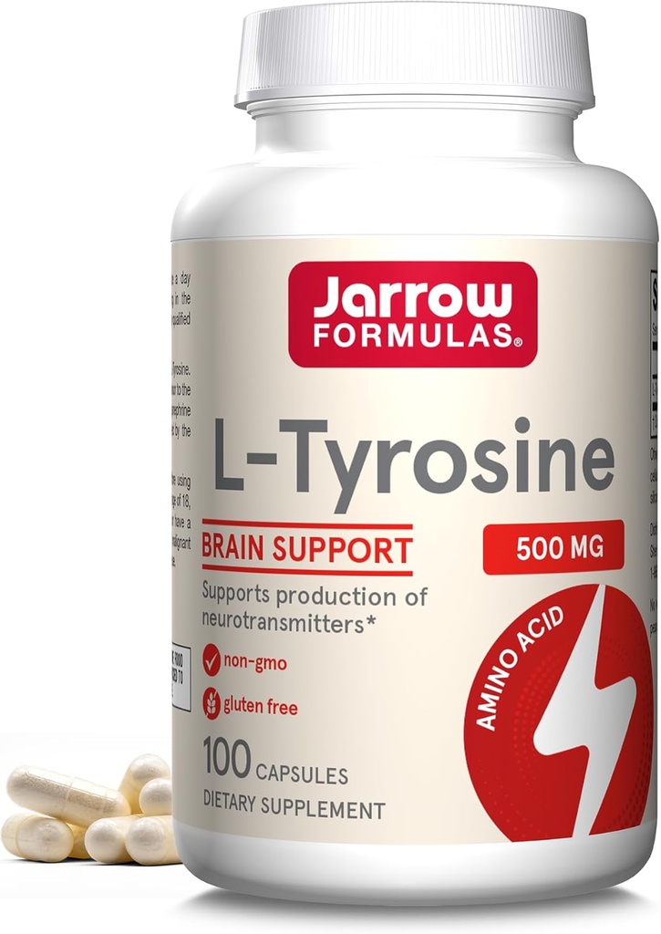 Jarow Formulas L-Τυροσίνη 500 mg, συμπλήρωμα διατροφής, συμπλήρωμα αμινοξέων για την υποστήριξη της υγείας του εγκεφάλου, 100 κάψουλες, 100 ημέρες προσφοράς