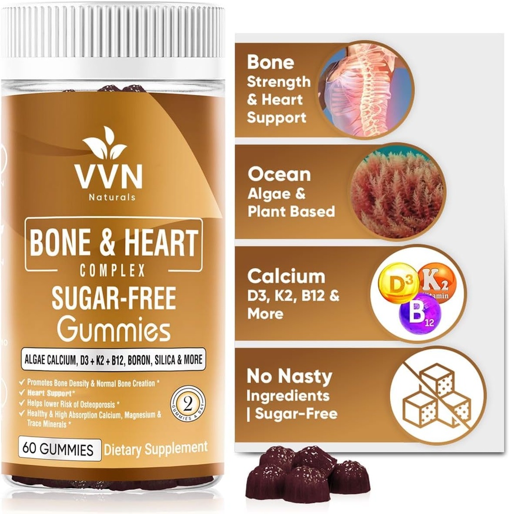 Vegan Calcium Gummies K2 Vitamin Supplement with MK-7 & Vitamin D3, Magnesium & 13 Trace Minerals, Υποστήριξη της Πυκνότητας των οστών 