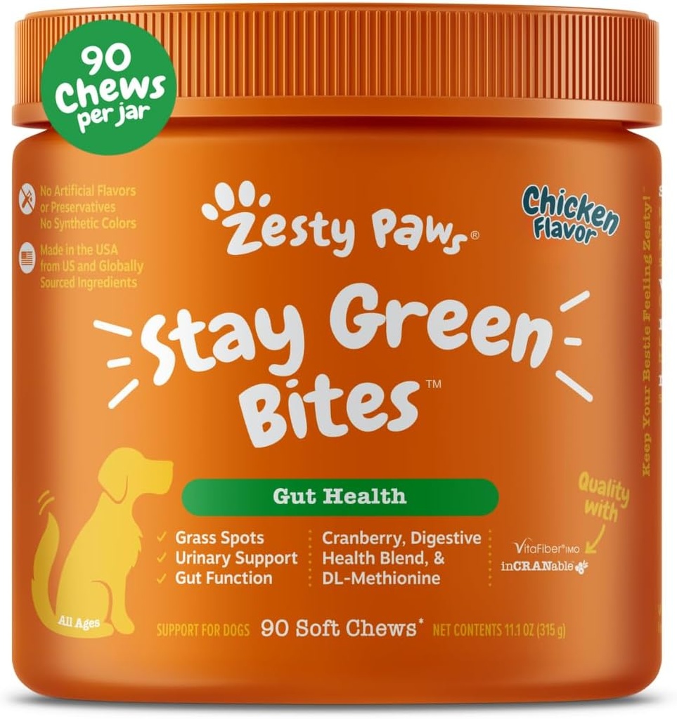 Zesty Paws Stay Green Bites for Dogs - Grass Burn Μαλακές μασέλες για Lawn Spots Προκαλούνται από το σκυλί ούρα - με Cranberry για την ουρική αρθρίτιδα & Bladder - Κοτόπουλο - 90 κόμης