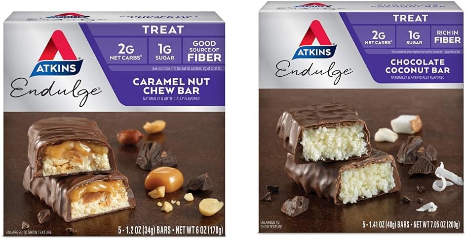 Atkins Endulge Caramel Nut Chew & Chocolate Coconut Bars, 1g Ζάχαρη, 5 Count
