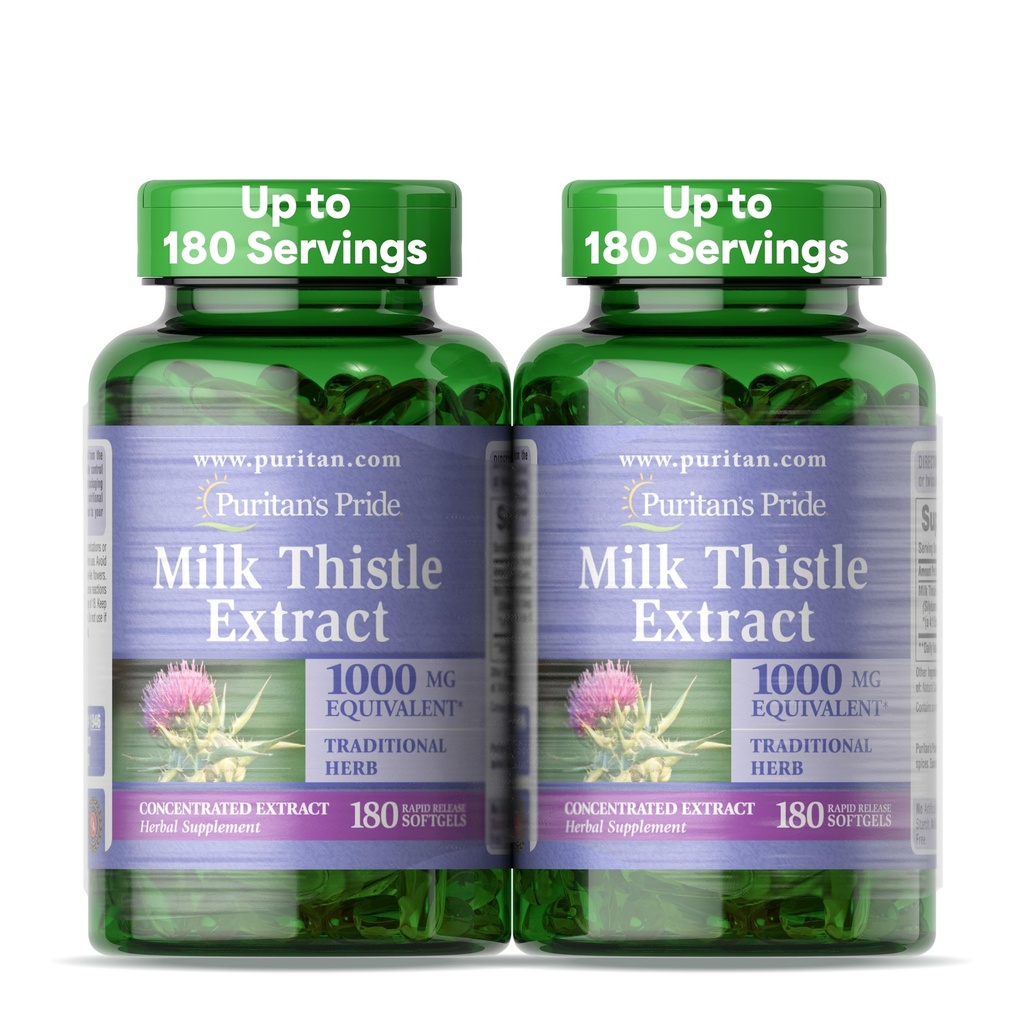 Puritan's Pride Milk Thistle Silymarin 4:1 εκχύλισμα συγκέντρωσης 200mg (1000 Mg Ισοδύναμο) Συμπλήρωμα διατροφής για την υποστήριξη του ήπατος, 6 Μήνες προσφοράς, 180 Count 2-Pack