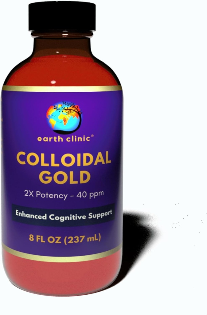 Earth Clinic ® Collidal Gold - 2X Συμπυκνωμένο 40 ppm, 8 fl oz Amber Μπουκάλι για την Ενισχυμένη Εγκεφαλική Υγεία & Γνωστική Υποστήριξη