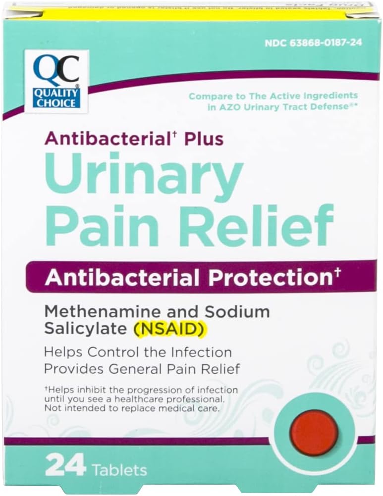 Quality Choice Urinary Pain Relief Antibacterial Plus, Urinary Tract Protection, Βοηθά τον έλεγχο των συμπτωμάτων του (UTI) Μέχρι να μπορείτε να δείτε ένα γιατρό. 24 δισκία