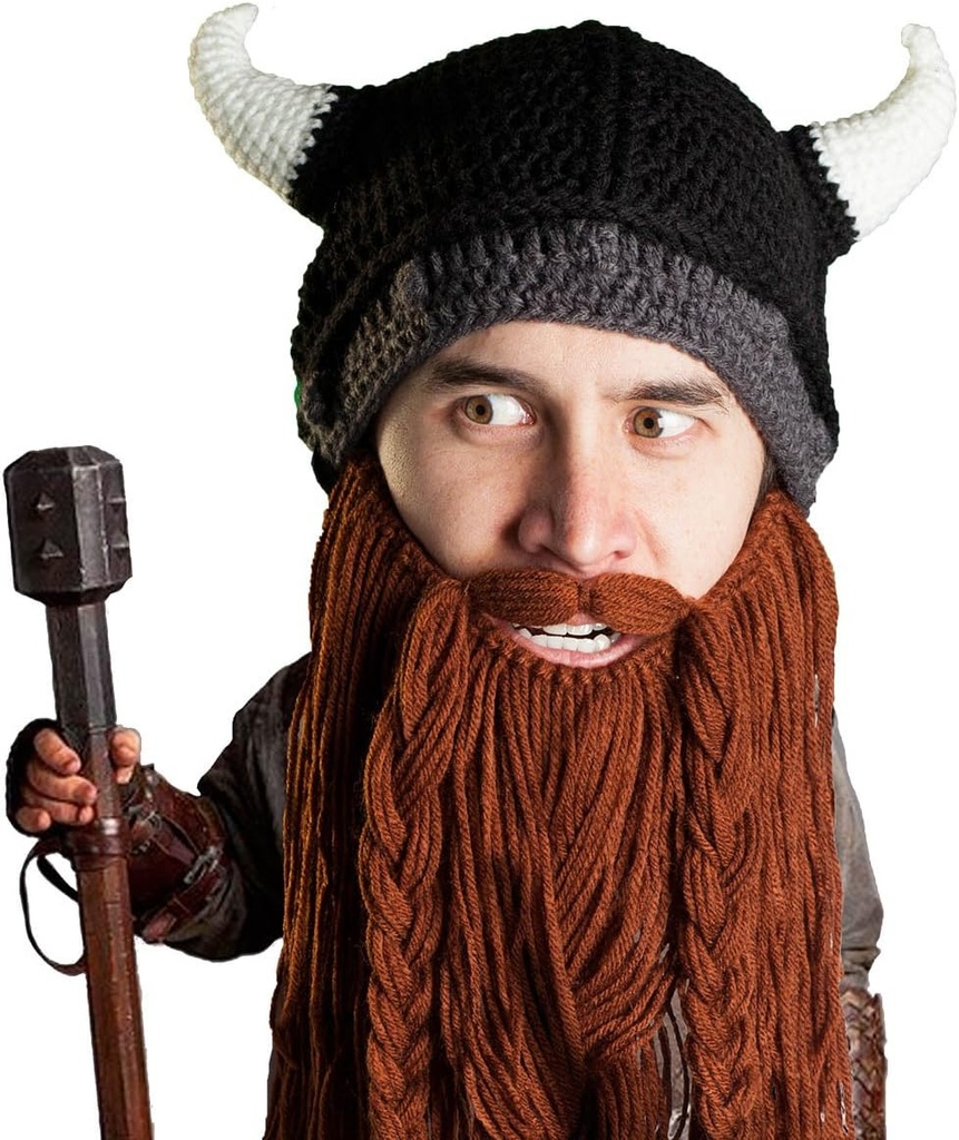 Pillager Beard Head Viking - Αρχικό Χειροποίητο Κράνος από κέρατο Viking και Αφαιρούμενο Καβουρδισμένο Καφέ/Μαύρο Γενάκι
