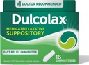 Dulcolax Διεγερτικό Laxative Medicated Suppositories, Πρόβλεψη & Αποτελεσματική ανακούφιση δυσκοιλιότητας, Bisacodyl 10 mg, 16 Count