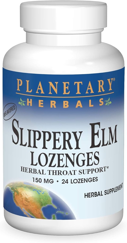 Πλανητικά βότανα Slippery Elm Lozenges, βοτανική υποστήριξη λαρύγγι, 24 Lozenge