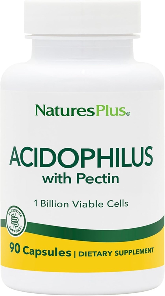 Natures Plus Acidophilus με Πεκτίνη - 90 Κάψουλες - Συμπλήρωμα Προβιοτικών με 1 δις Βιώσιμα Κύτταρα & Πεκτίνη - Vegan, Χωρίς Γλουτένη - 90 Σερβιέτες