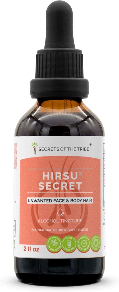 Μυστικά της Φυλής - Hirsu Secret, βοτανικό συμπλήρωμα Blend Drops Αλκοόλ Υγρό εκχύλισμα, Ανεπιθύμητο πρόσωπο και το σώμα μαλλιά (2 fl oz)