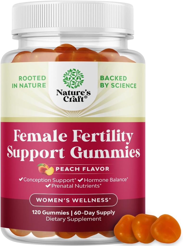 Γονιμότητα Gummies για τις γυναίκες που προσπαθούν να σχηματίσουν - Yummy Gummy συμπλήρωμα γονιμότητας για τις γυναίκες με Myo-Inositol Folic Acid & Vitex Chasteberry - Vegan Non-GMO & Gluten Free - Juicy Peach (60 εξυπηρετούν)