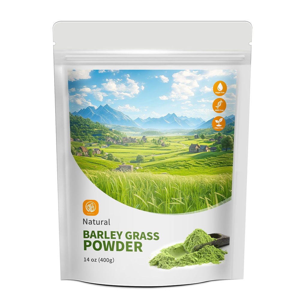 Hudetex Barley Grass Juice Powder 14 oz - 100% Pure Wheatgrass Powder, Υποστηρίζει Καρδιαγγειακή, Συκώτι και Πειθιστική Λειτουργία, Vegan, Όχι Maltodextrin & Ζάχαρη.