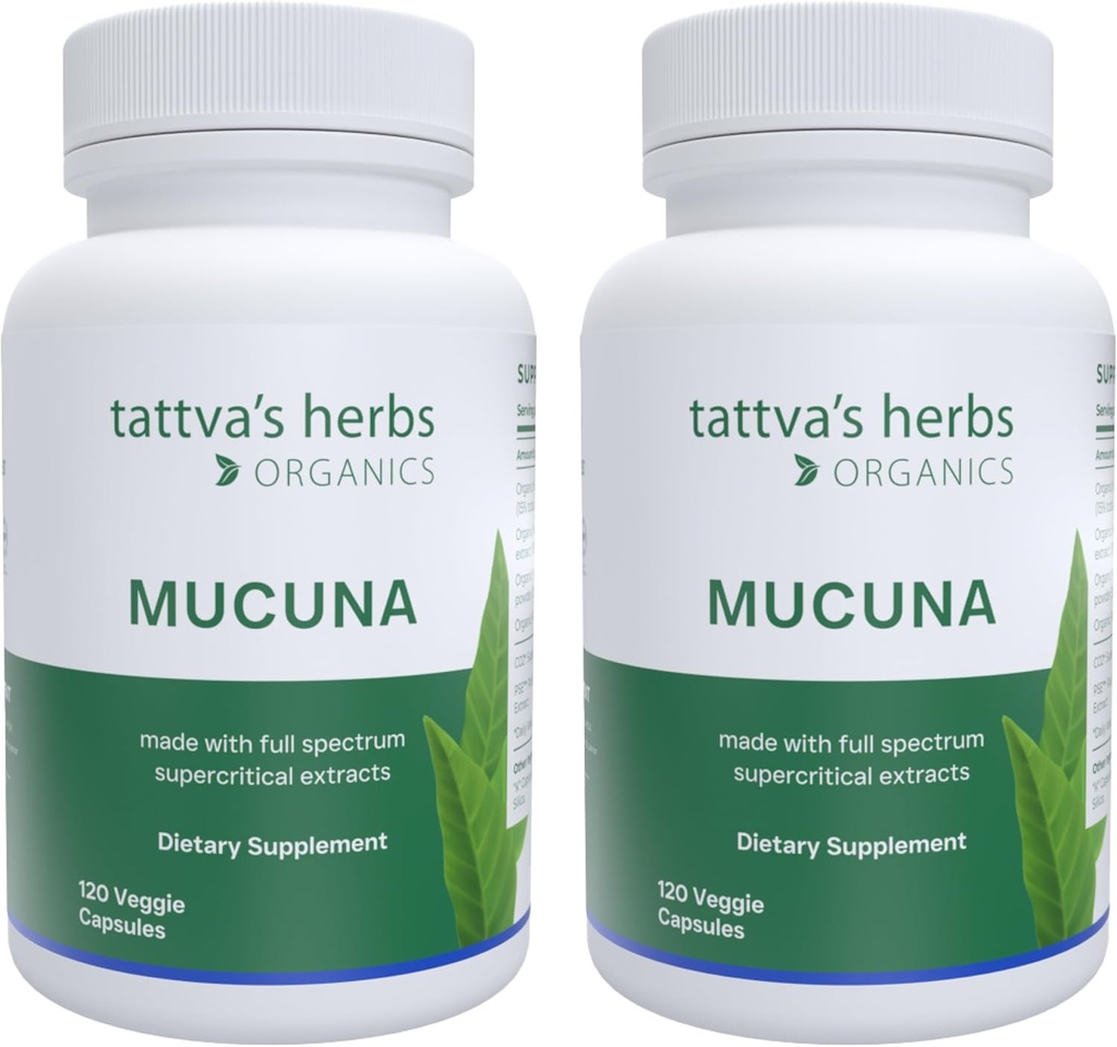 Βότανα Tattva's Organic Mucuna Pruriens – Φυσικό L-Dopa, Dopamine Support, Vegan & Gluten-Free - 240 Κάψουλες (2-Pack)