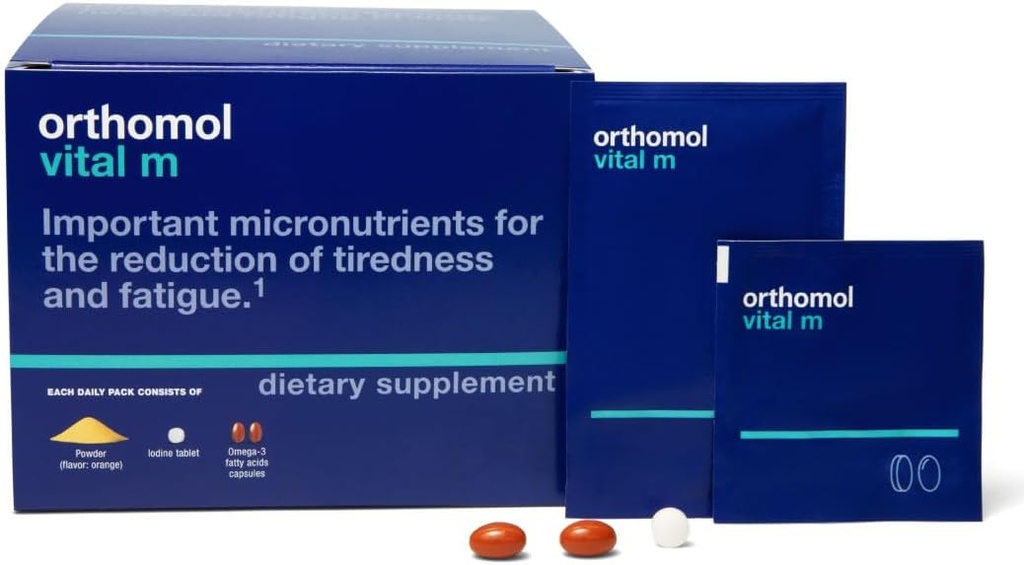 Orthomol Vital M Powder & Tablet Packet για άνδρες, 30-Day συμπλήρωμα βιταμίνης – Καθημερινή Ενέργεια, Μείωση Κόπωσης & Ζωτικότητα Υποστήριξη με Βιταμίνες Α, Β, C, D, Ε, Κ, Ωμέγα-3 & Ιώδιο