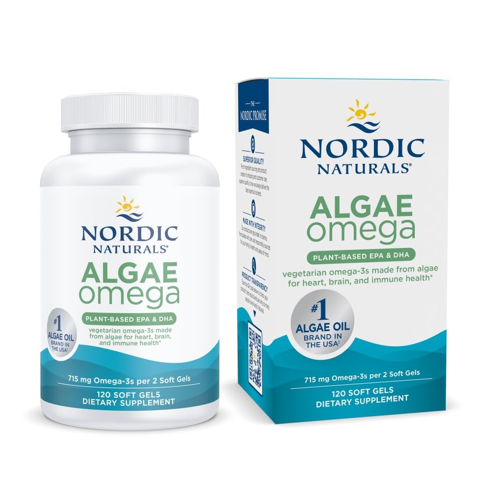 Σκανδιναβικά φυσικά Algae Omega - 120 Soft Gels - 715 mg Omega-3 - Certified Vegan Algae Oil - Plant-based EPA & DHA - Heart, Eye, Immune & Brain Health - Non-GMO - 60 Services