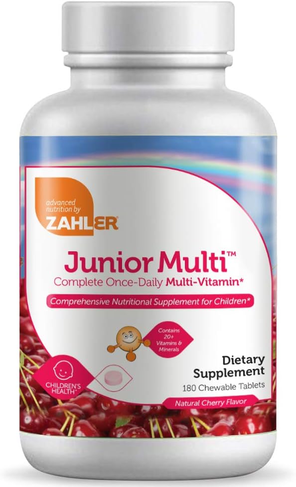 Zahler Junior MultiTM, Πλήρης μία φορά την ημέρα Multi-Vitamin, φυσικό κεράσι, 180 Μασώμενα δισκία