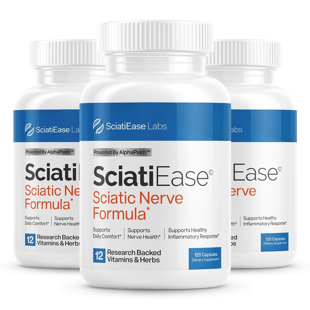 SciatiEase Sciatic Nerve Health Support Supplement - Nerve Support Formula με AlphaPalm, Pea, Vitamin B Complex, Alpha Lipoic Acid 300mg - 3 Φιάλες