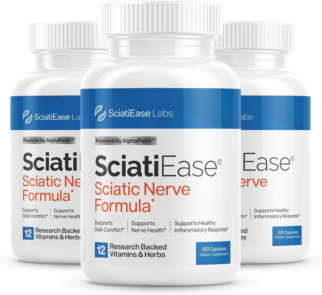 SciatiEase Sciatic Nerve Health Support Supplement - Nerve Support Formula με AlphaPalm, Pea, Vitamin B Complex, Alpha Lipoic Acid 300mg - 3 Φιάλες